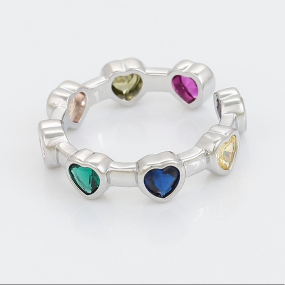 Platinum Plated Adjustable Heart Ring | Colorful Heart Zircon - Picture 1 of 8